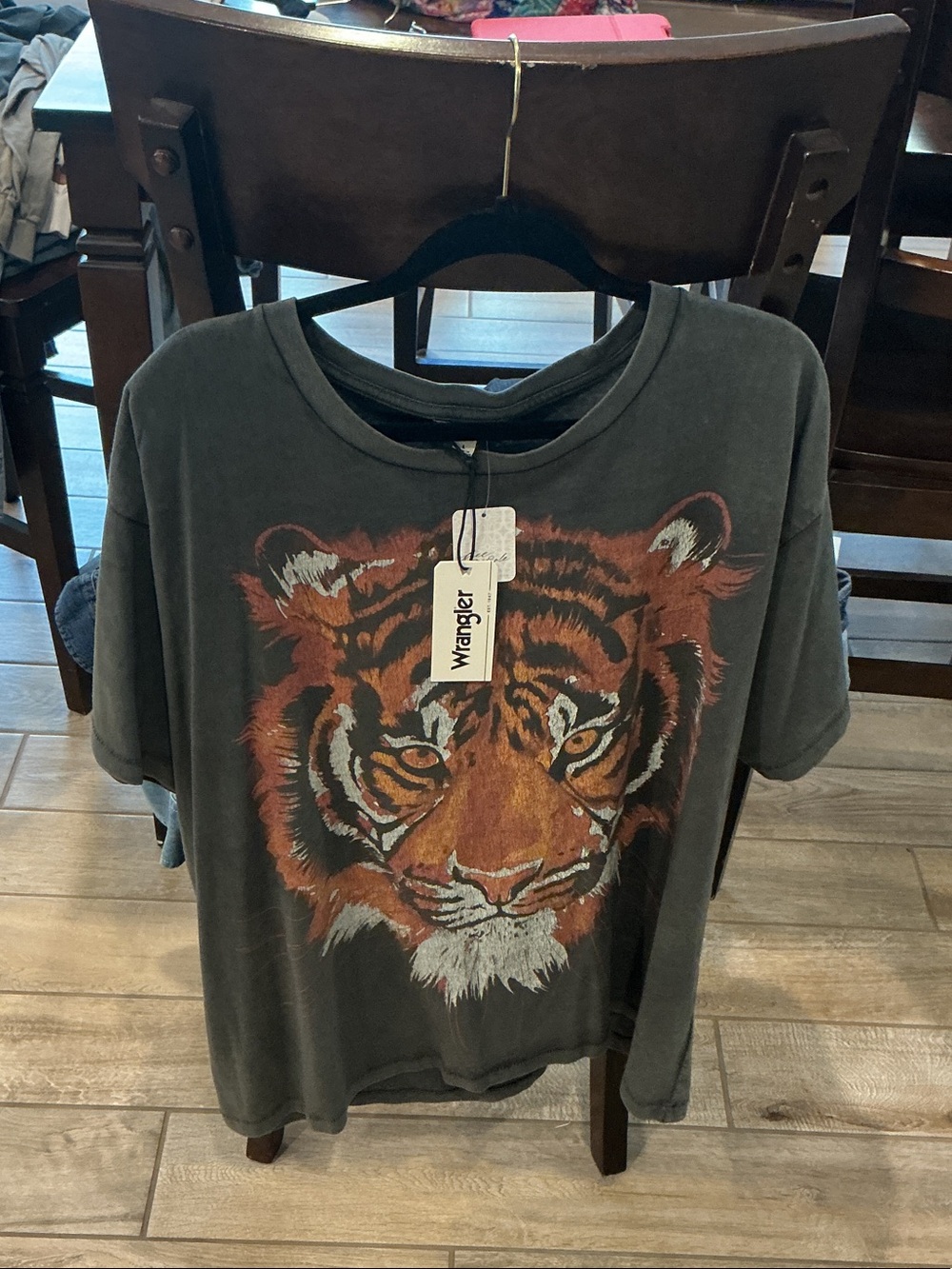 Wrangler Black Tee with Orange Tiger Graphic